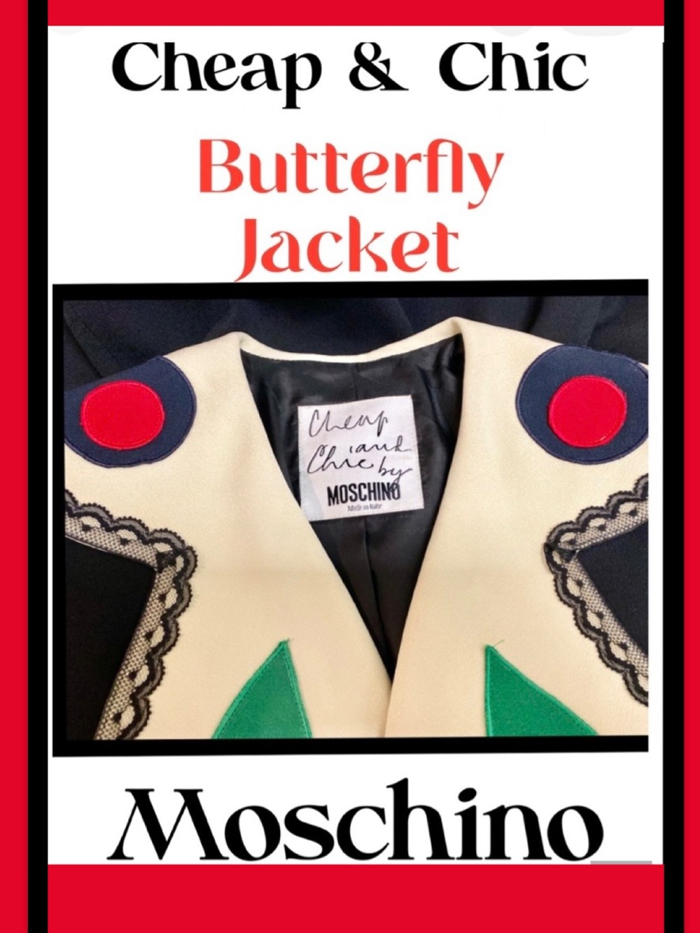 MOSCHINO Cheap & Chic Italy Black Butterfly Jacket Sz 46/12 ( fits like a 10) - Picture 9 of 10